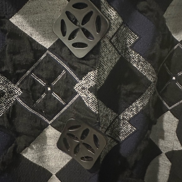 Studio Nouveau Vintage Harlequin Diamond Checkered Jacket Black Silver Lurex XL - Picture 5 of 6